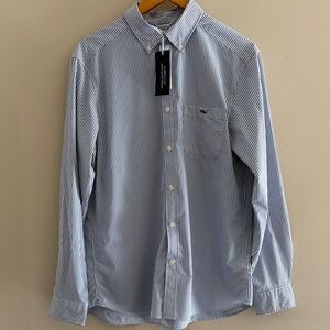 NWT Vineyard Vines On The Go performance Navy and White Pinstripe Dress Shirt M